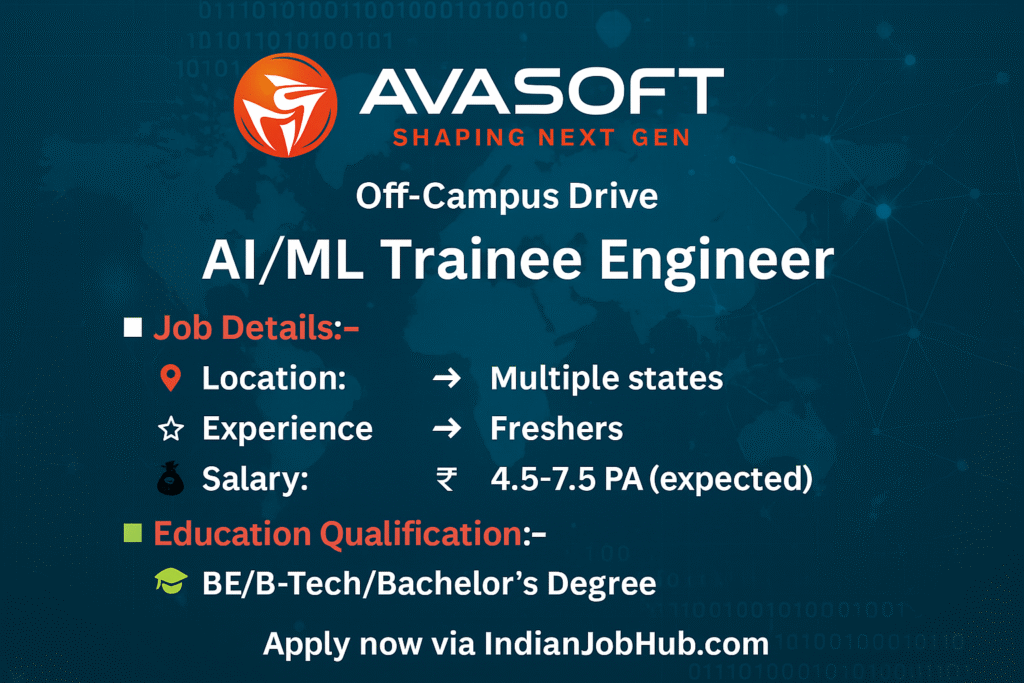 AVASOFT Off-Campus Drive 2025: AI/ML Trainee Engineer Jobs for Freshers | Apply Online for ₹4.5–7.5 LPA Package