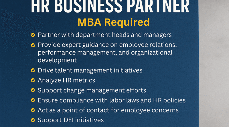 HR Business Partner Jobs 2025 – Lead Strategic HR Initiatives with MBA in Talent & Organizational Development