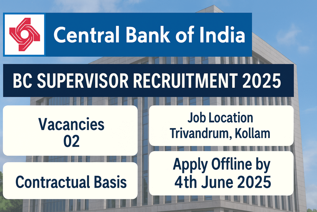 Central Bank of India Hiring BC Supervisors: Offline Application by 4 June 2025