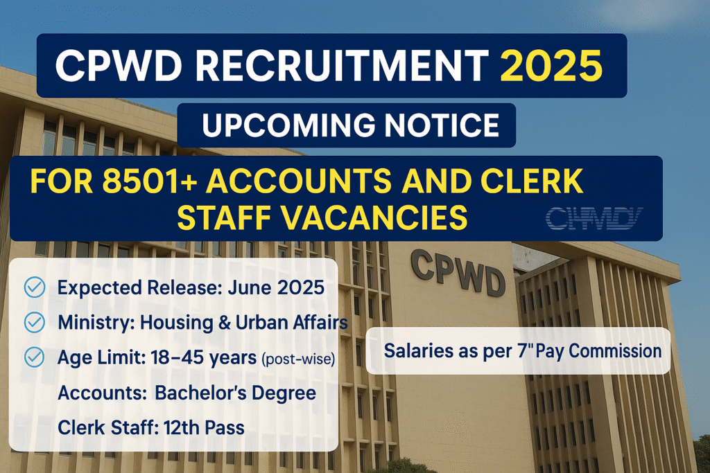 CPWD Recruitment 2025 Notification: 8501+ Vacancies for Accounts & Clerk Posts