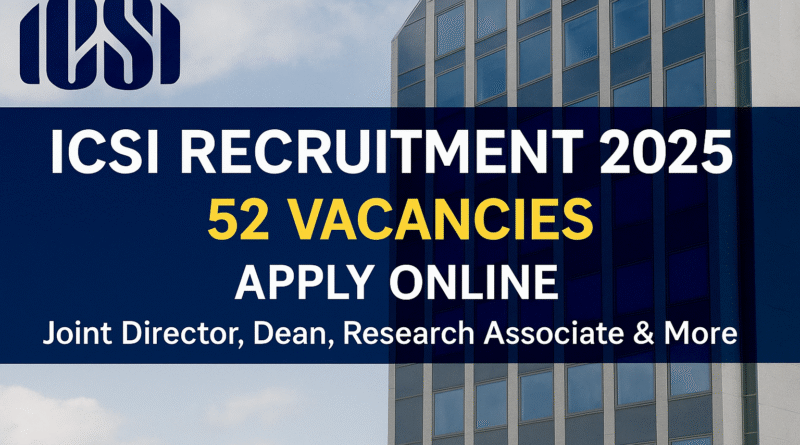 ICSI Recruitment 2025: 52 Posts Open for Joint Director, Dean, Executive Roles – Apply Now