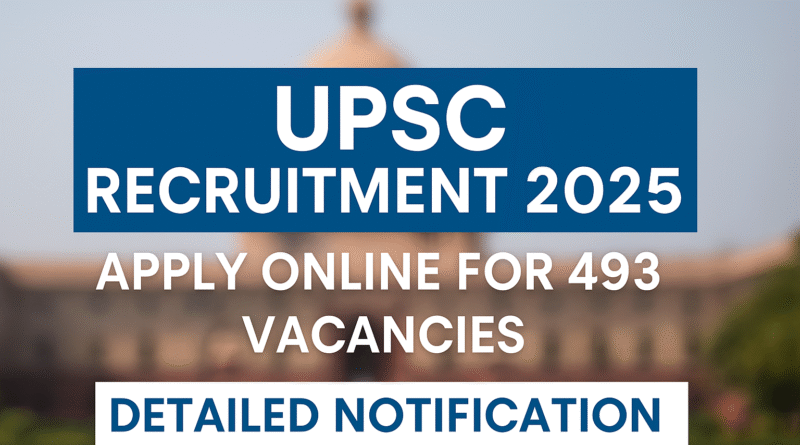 "UPSC Recruitment 2025: 493 Government Jobs Announced – Apply Online Now"