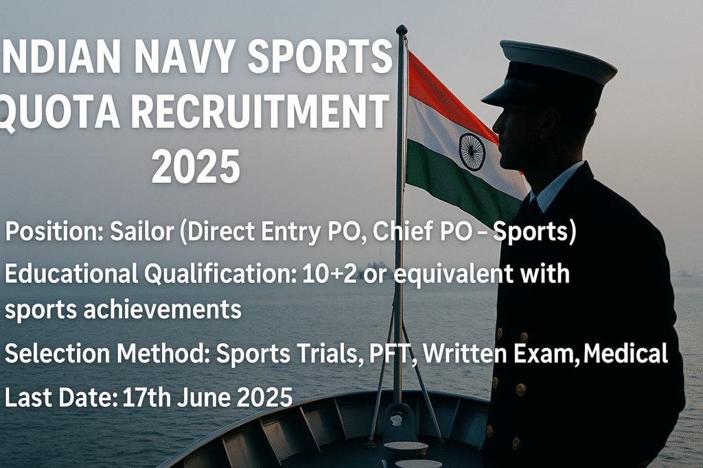 "Indian Navy Sports Quota Recruitment 2025: Apply for Sailor Posts Under Sports Entry Scheme"