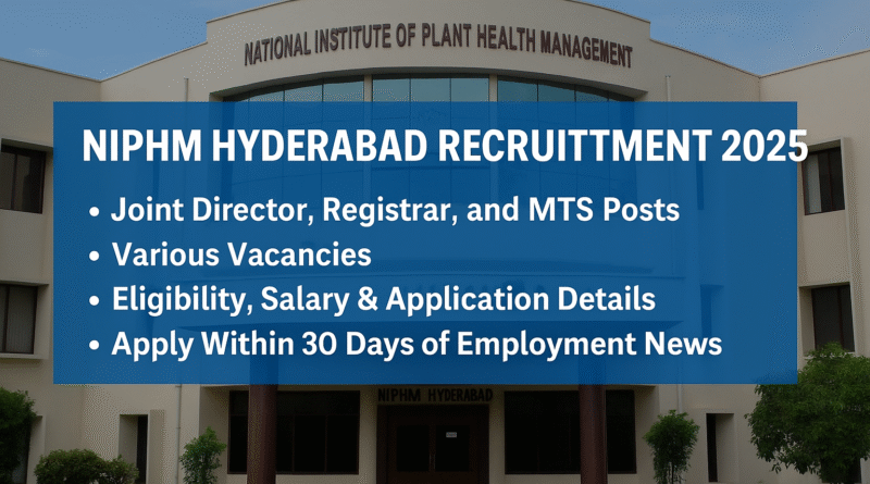 "NIPHM Hyderabad Recruitment 2025: Latest Vacancies for Joint Director, Registrar & Staff Posts"