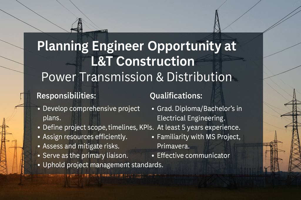 "Join L&T Construction as a Planning Engineer | EPC Power Projects Hiring 2025"