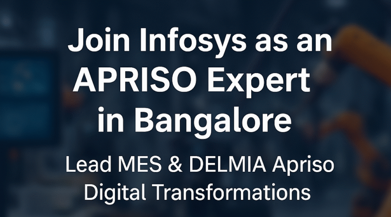 "Apply Now: APRISO Expert Role at Infosys Bangalore – MES & Digital Manufacturing Lead"