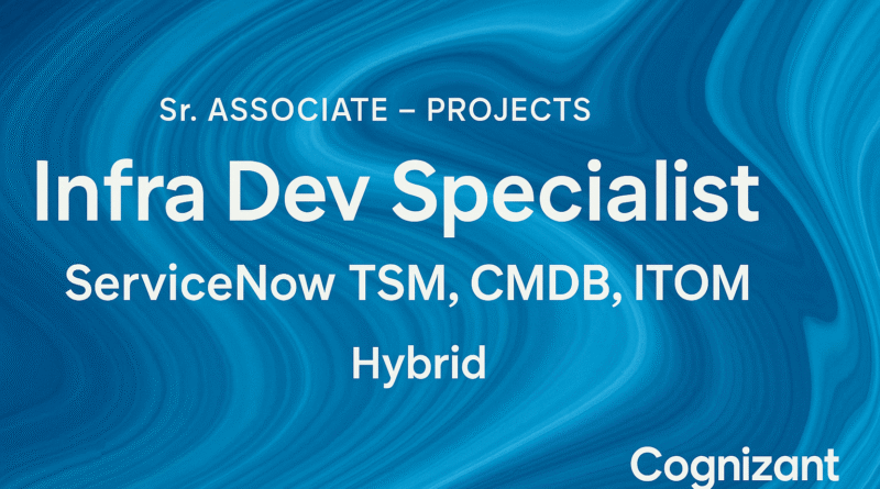 Infra Dev Specialist – ServiceNow TSM, CMDB, ITOM Expert Role | Sr. Associate – Projects at Cognizant (Hybrid)