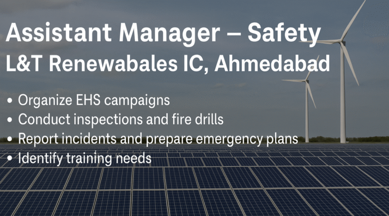 Urgent Vacancy for Safety Manager at L&T Renewable Energy Projects – Ahmedabad