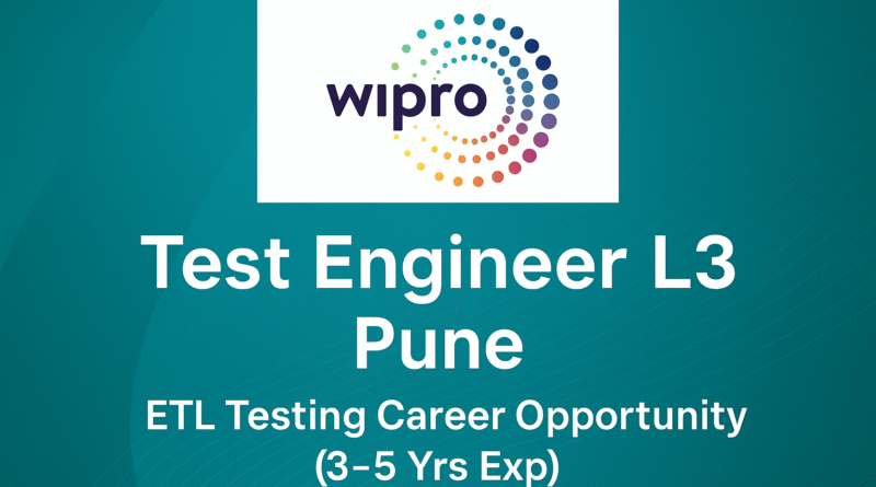 Wipro Test Engineer L3 Job in Pune | ETL Testing Career Opportunity (3–5 Yrs Exp)